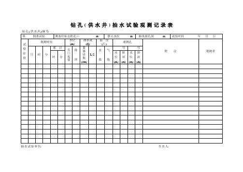 钻孔抽水试验观测记录表