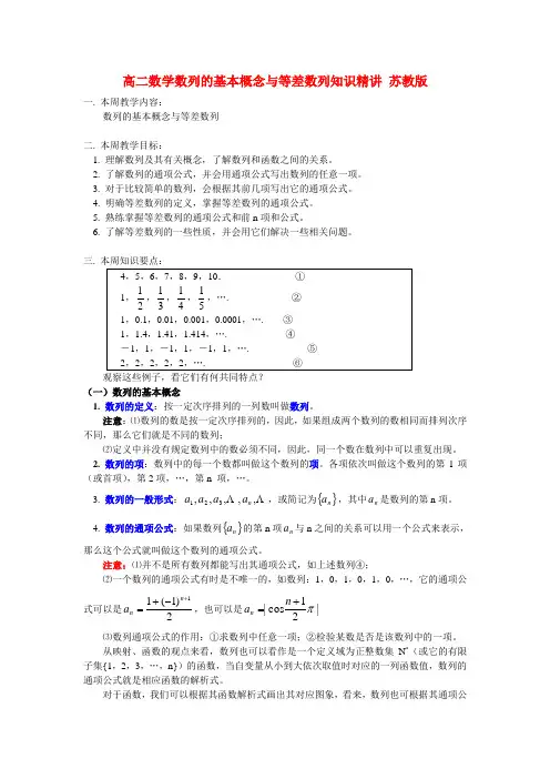 高二数学数列的基本概念与等差数列知识精讲 苏教版