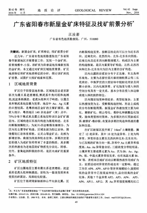广东省阳春市新屋金矿床特征及找矿前景分析