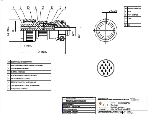 MS3106F20-27SW;中文规格书,Datasheet资料