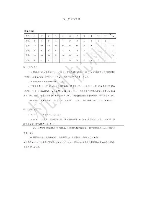 杭二高试卷答案