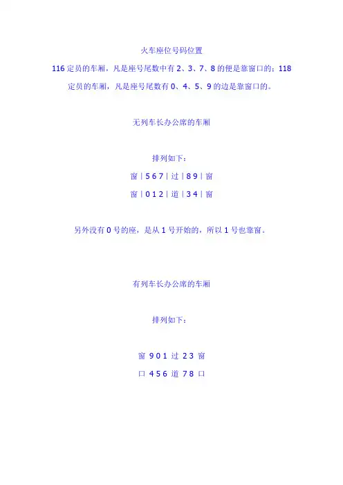 火车座位号码位置