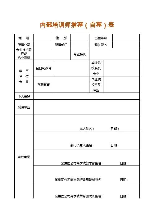 内部培训师推荐(自荐)表