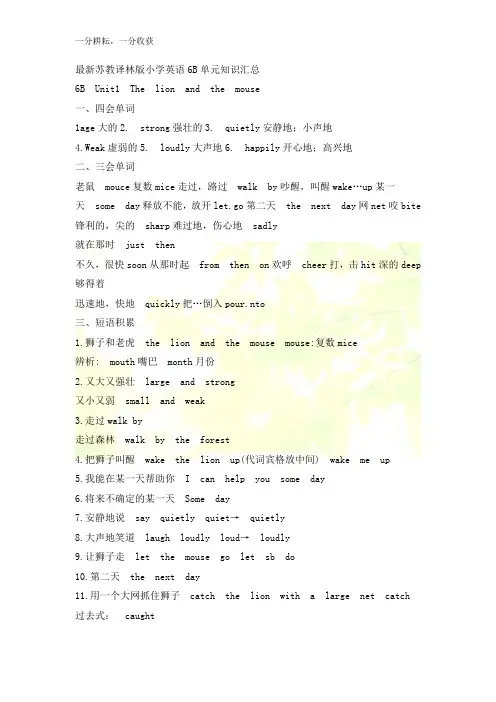 最新苏教译林版小学6B单元知识汇总