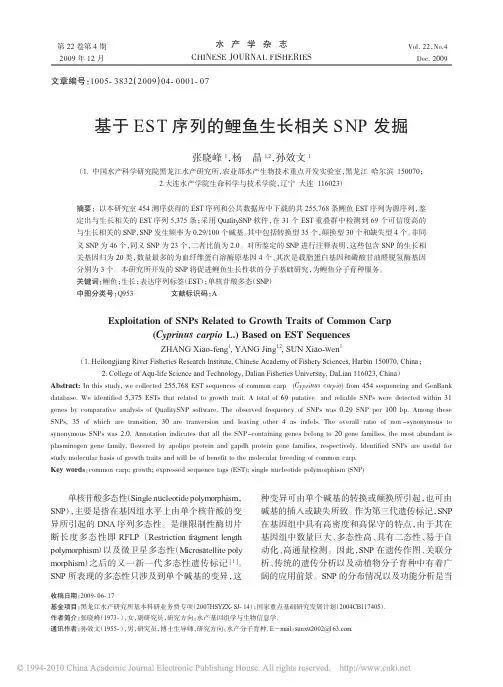 基于EST序列的鲤鱼生长相关SNP发掘