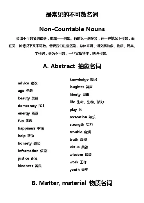英语-最常见的不可数名词