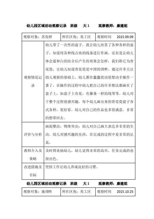 大班区域观察记录 