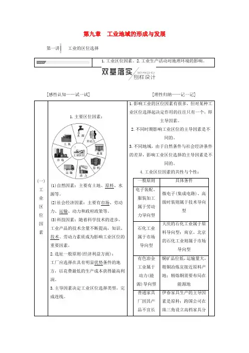 2019届高考地理一轮复习第2部分第九章工业地域的形成与发展学案