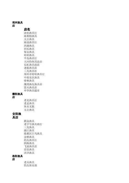 四千余家全国渔具店名录大全内含具体经营信息