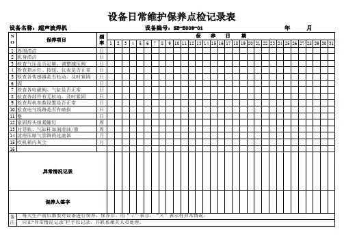 超声波焊机日常维护保养点检记录表
