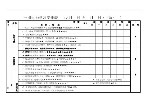 (最优)小学生一周行为学习安排表