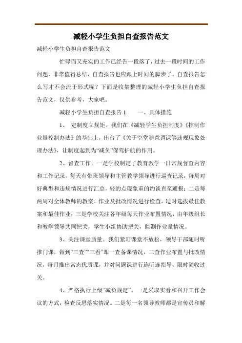 减轻小学生负担自查报告范文