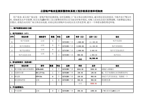 公园噪声噪音监测报警控制系统工程价格报价清单明细表