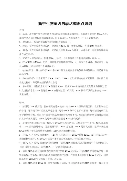 高中生物基因的表达知识点归纳