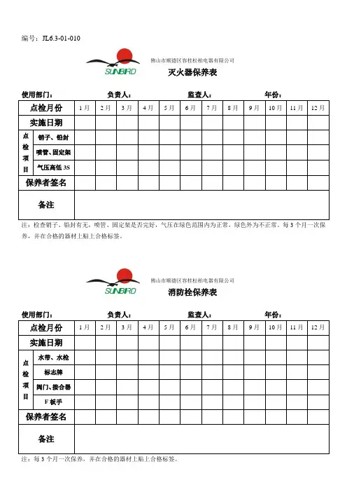 灭火器、消防栓点检表