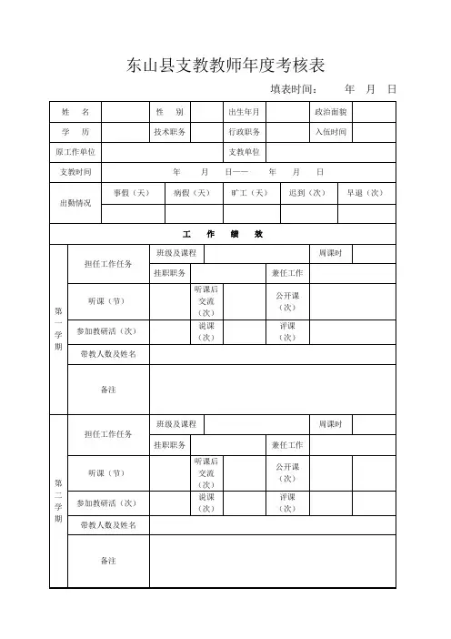 东山县支教教师年度考核表