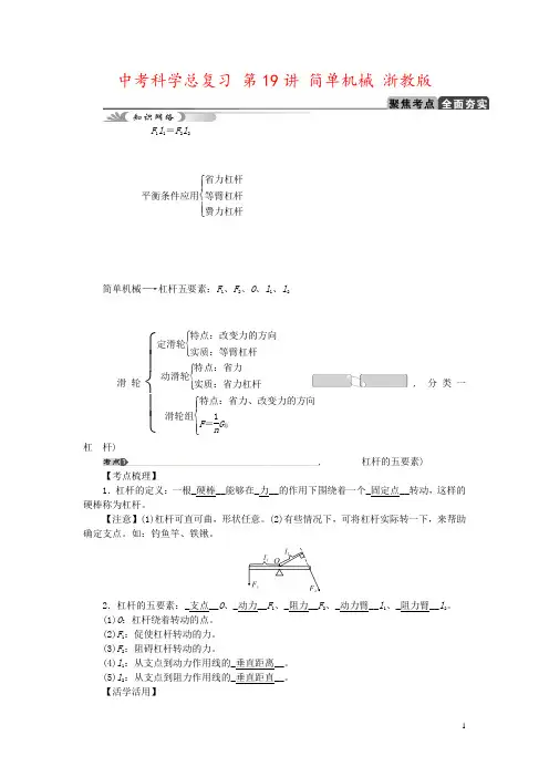 中考科学总复习 第19讲 简单机械 浙教版