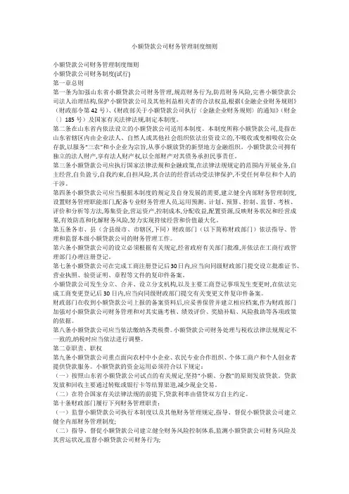 小额贷款公司财务管理制度细则