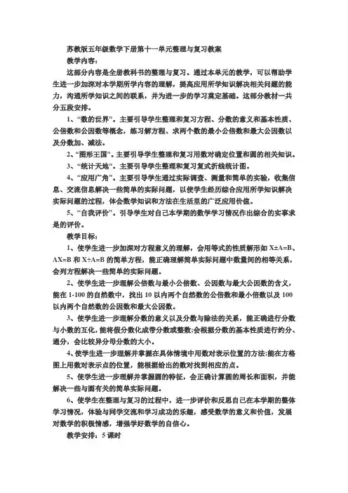 苏教版五年级数学下册第十一单元整理与复习教案