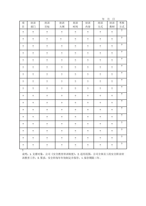 安全培训教育计划表