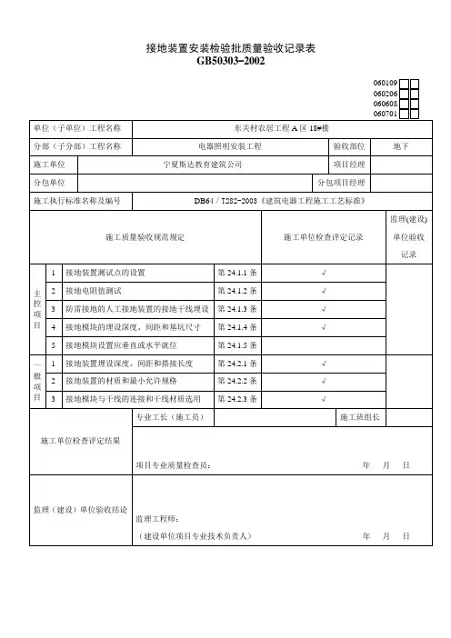 接地装置安装检验批质量验收记录表
