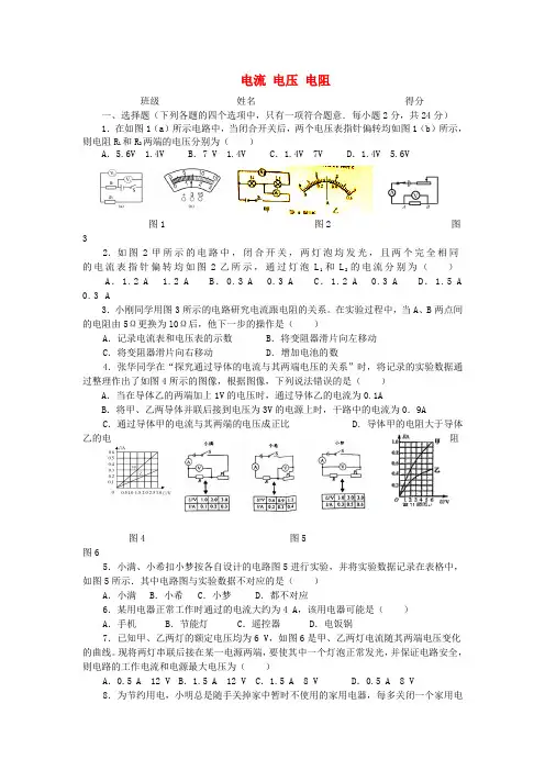 山东省济宁市2017年中考物理 单元检测十二(电流 电压 电阻)复习