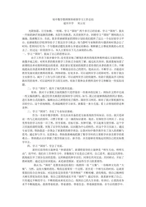 初中数学教师国培研修学习工作总结
