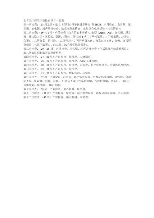 孕期检查表