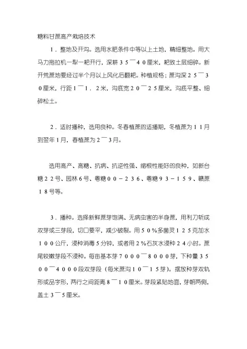 糖料甘蔗高产栽培技术
