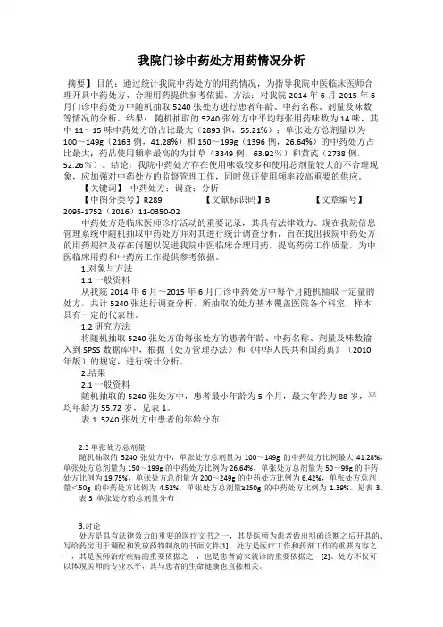 我院门诊中药处方用药情况分析