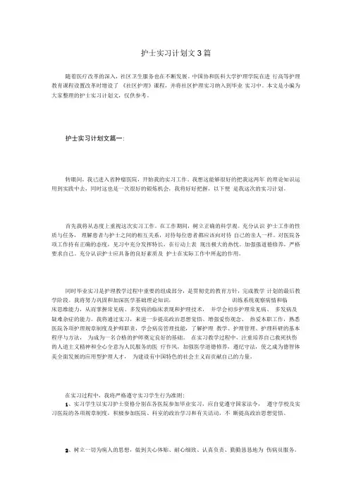 护士实习计划范文3篇
