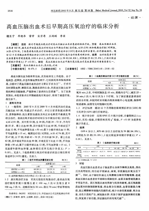 高血压脑出血术后早期高压氧治疗的临床分析