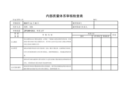 内部质量体系审核检查表