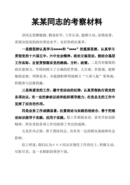 某某同志的考察材料