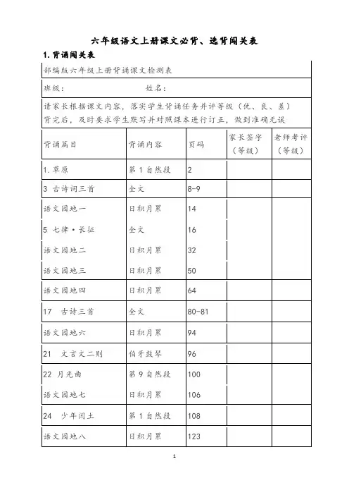 六年级语文上册课文必背
