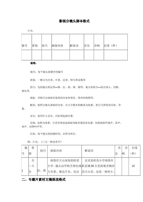 影视分镜头脚本格式