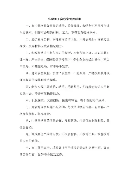 小学手工实践室管理制度