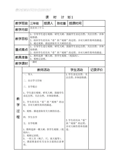 教案模板(课时计划)