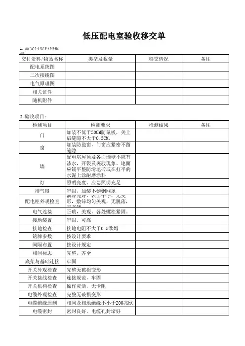 高、低压配电室验收移交单