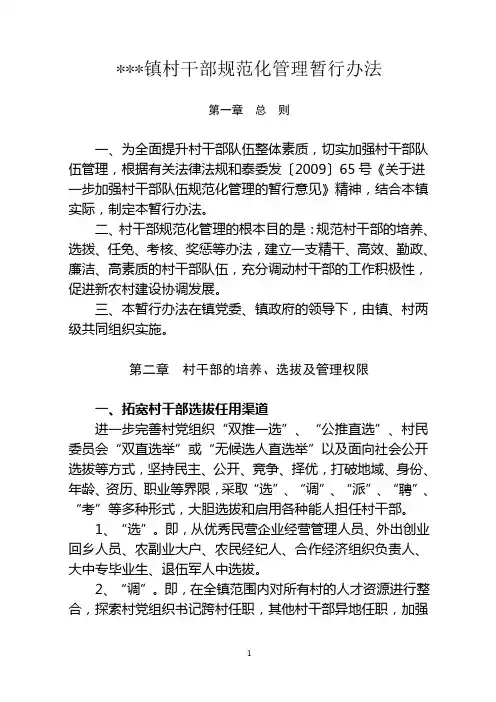 乡镇村干部规范化管理暂行办法