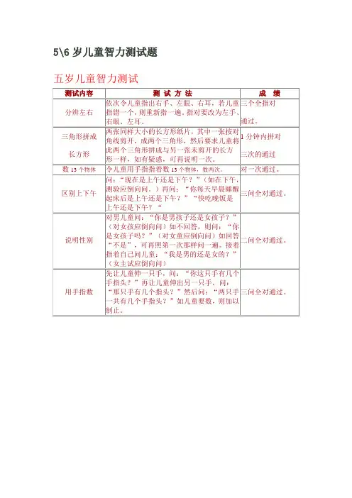 5-6岁儿童智力测试
