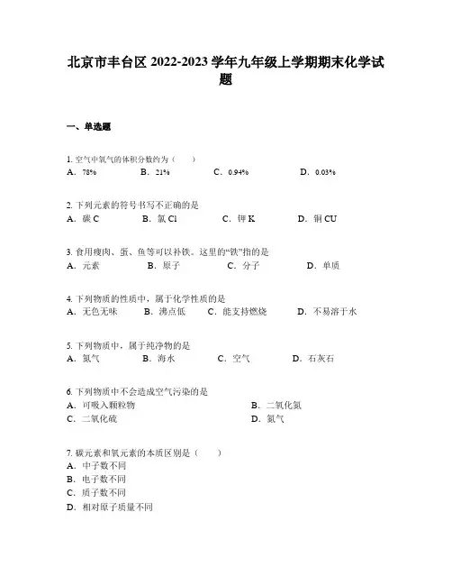 北京市丰台区2022-2023学年九年级上学期期末化学试题