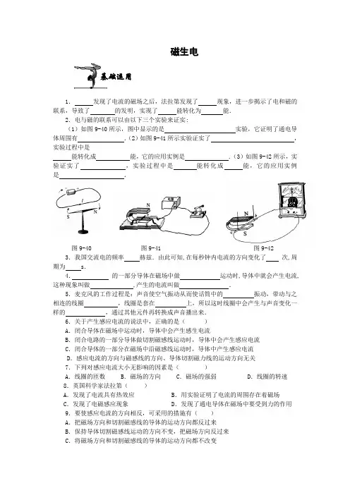 初中电磁感应习题