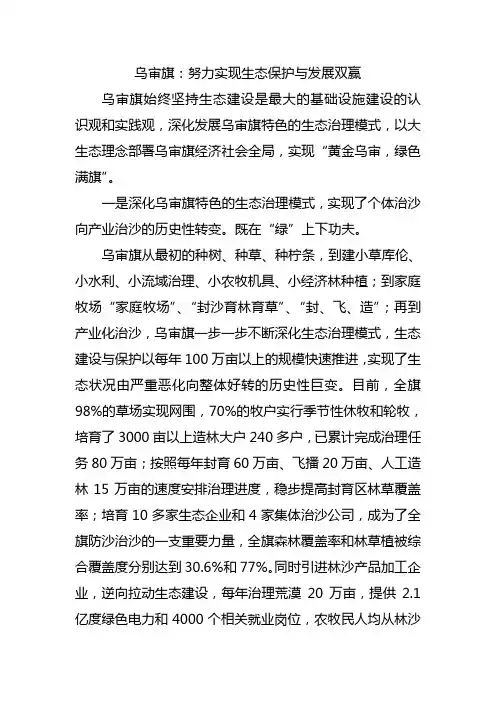 乌审旗：努力实现生态保护与发展双赢