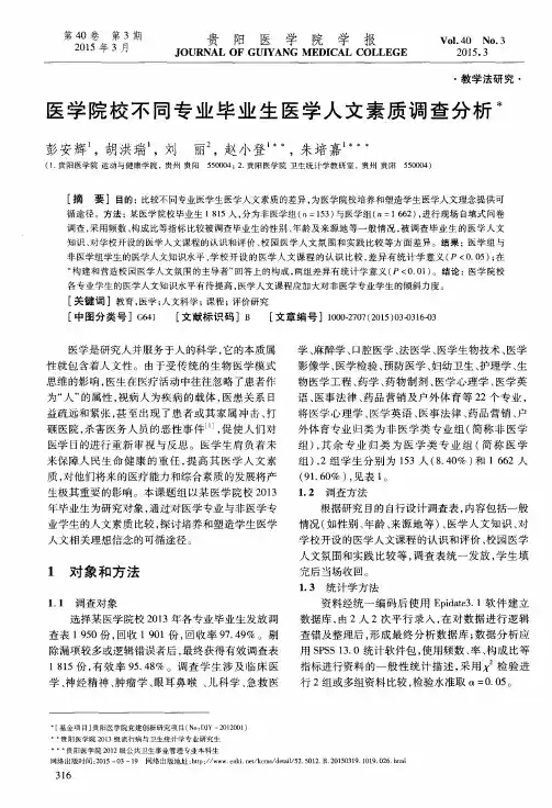 医学院校不同专业毕业生医学人文素质调查分析