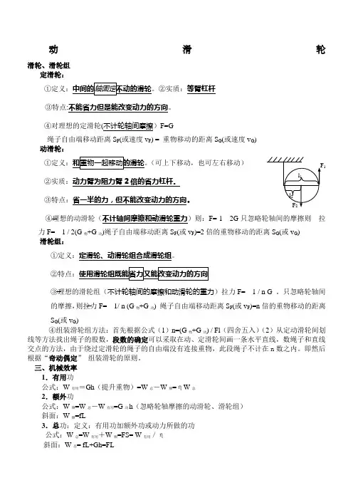 中考物理滑轮和滑轮组知识点总结 