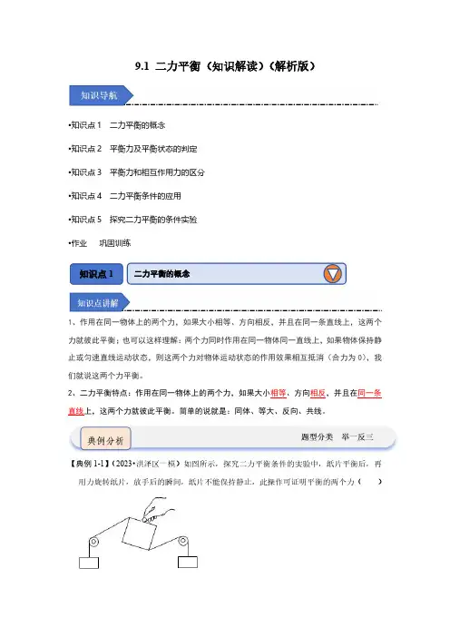 二力平衡(知识解读)(解析版)-八年级物理下册