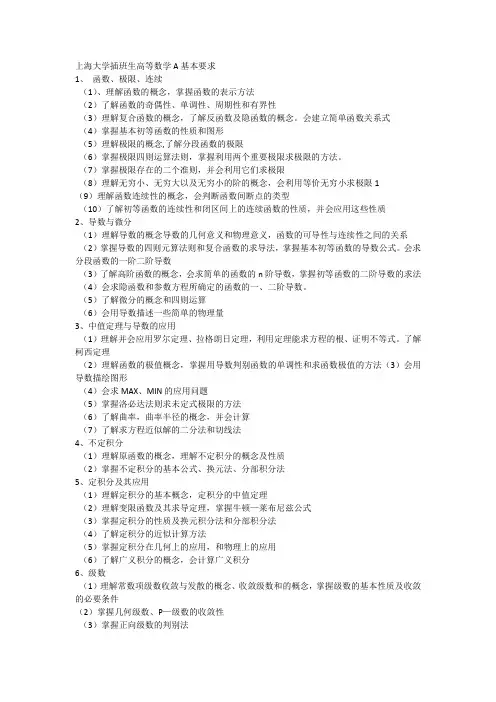 上海大学插班生高等数学A和B的详细范围