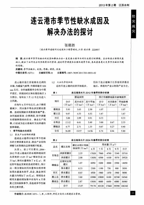 连云港市季节性缺水成因及解决办法的探讨
