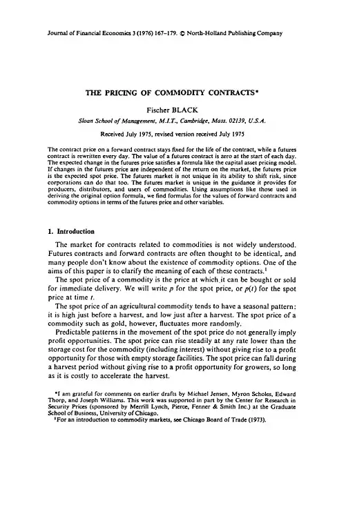 Black, Fischer,1976,The Pricing of Commodity Contracts